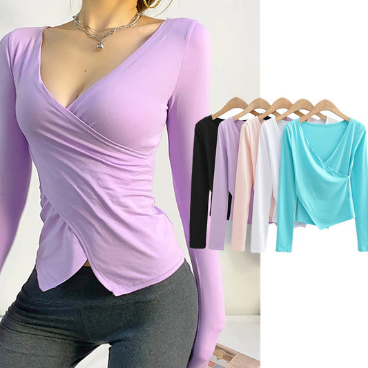 cross wrap V-neck long-sleeved top NSHS23808