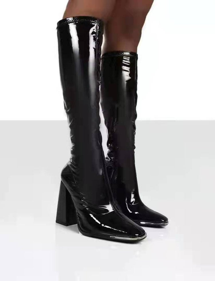 solid color long tube high-heeled boots nihaostyles clothing wholesale NSTBG96053