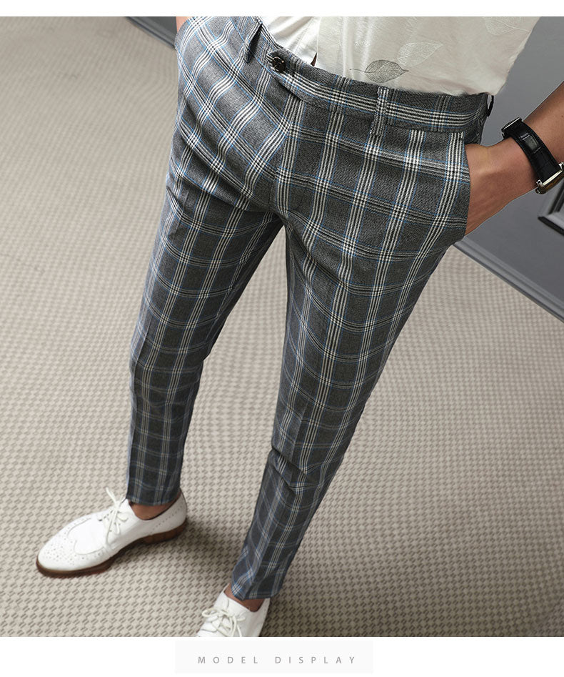 2020 Spring Business Dress Pants Men Classic Plaid Suit Pants Casual Slim Fit Office Social Streetwear Trousers Pantalon Homme