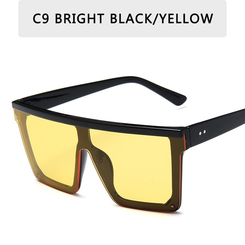 2021 Vintage Male Flat Top Sunglasses Men Brand Black Square Shades UV400 Gradient Sun Glasses For Men Cool One Piece Designer