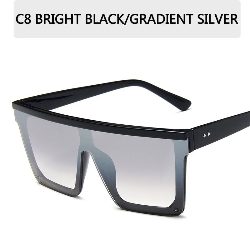 2021 Vintage Male Flat Top Sunglasses Men Brand Black Square Shades UV400 Gradient Sun Glasses For Men Cool One Piece Designer