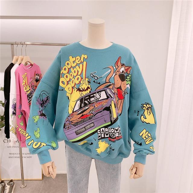 Women Hoodies Autumn 2021 Funny Cartoon Car & Dog Print Sweatshirt Oversized Streetwear Sweatshirts Hip Hop Cool Pullover Tops