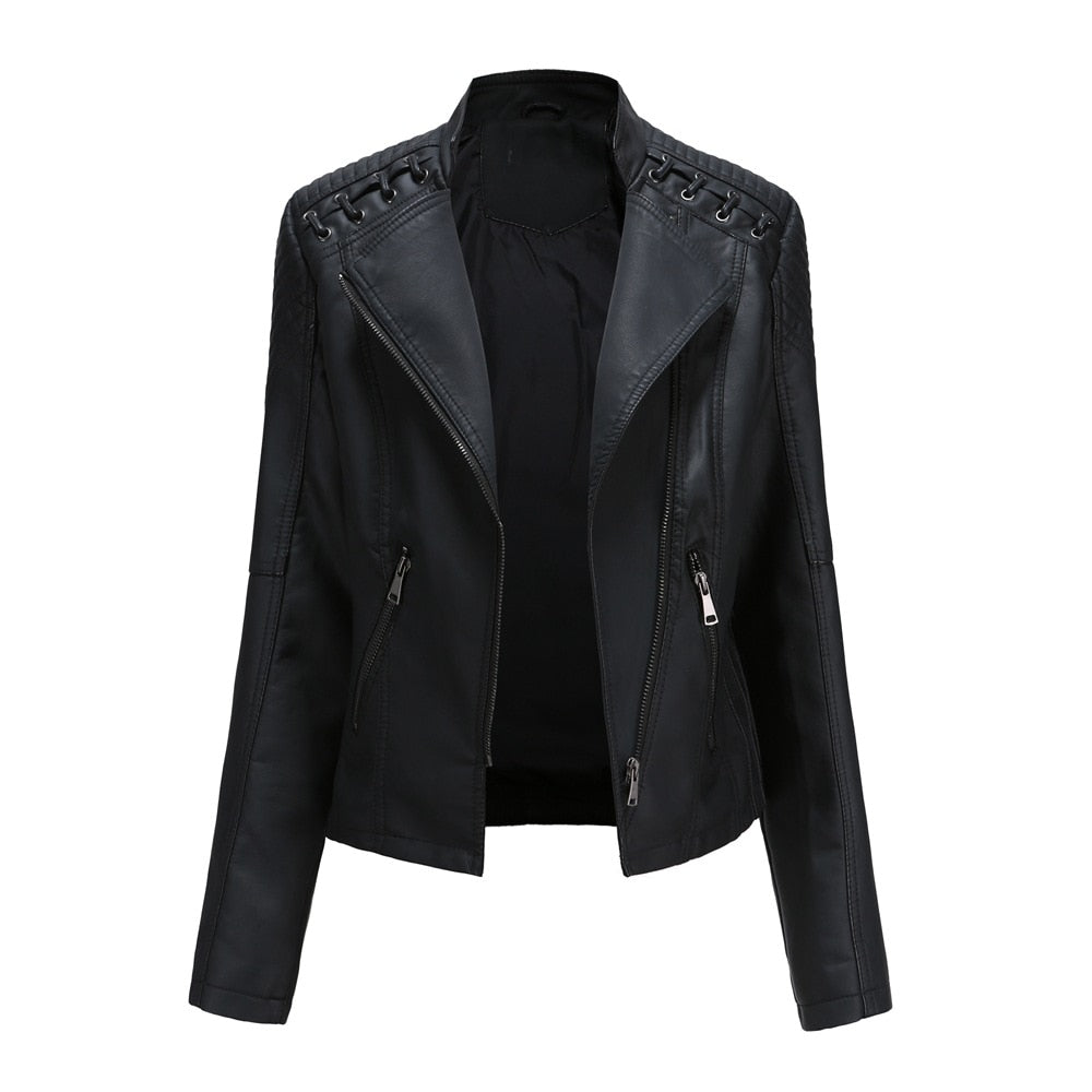 Punk Streetwear Faux Leather Jacket Women Harajuku Zipper Motorcycle Biker Slim Fit Jackets Coats Ladies Stand Collar Outerwear