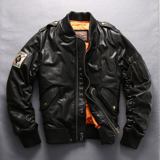 2019 flight jacket Men 's Down Jacket Black SheepSkin stand Collar Baseball jacket genuine Leather Jacket men winter coat for me