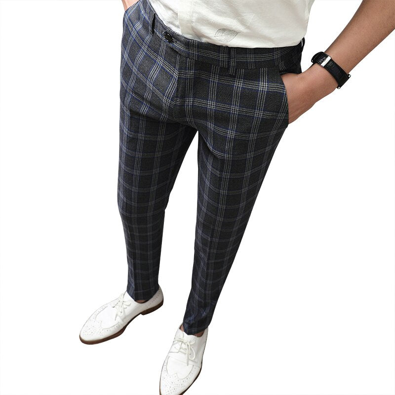 2020 Spring Business Dress Pants Men Classic Plaid Suit Pants Casual Slim Fit Office Social Streetwear Trousers Pantalon Homme