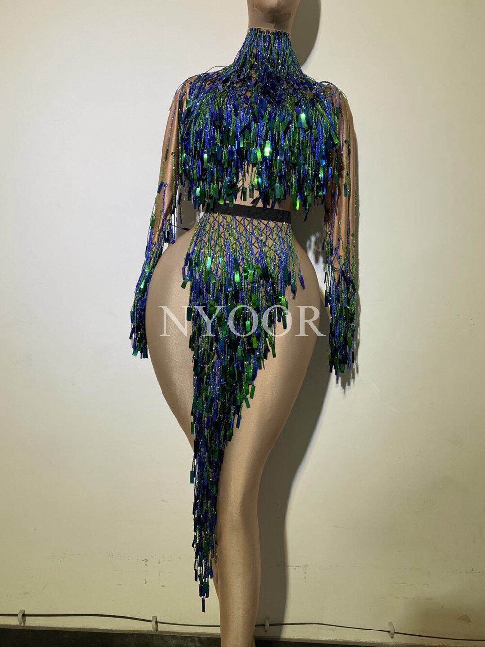 Flashing Silver Sequins Fringe Split Dress Women Nightclub Dance Costume Performance Stage Show Clothes Birthday Rave Outfit