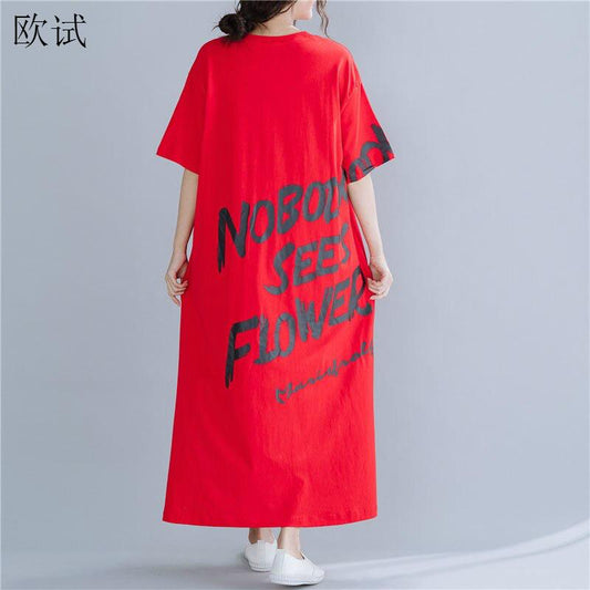 Oversized Summer T Shirt Dress Women 2021 Letter Print Cotton Long Ladies Dresses Casual Red Korean Tshirt Dress Robe Femme New