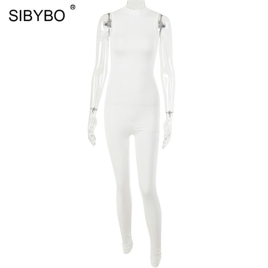 Sibybo Black Sleeveless Summer Jumpsuit Rompers Womens 2021 Zipper Activewear Slim Jumpsuit Femme Fitness Sport Casual Overalls