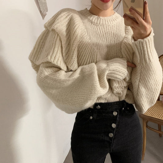 Spring Korean Style Loose Sweater Women Solid Knitted Pullovers Winter Warm Sweaters Plus Size Pull Femme