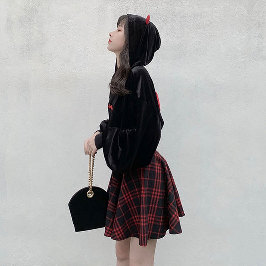 Qiukichonson Gothic Lolita Skirt Women 2020 Spring Autumn Winter High Waisted Lace-up Short Plaid Wool Skirts Mini tutu femme