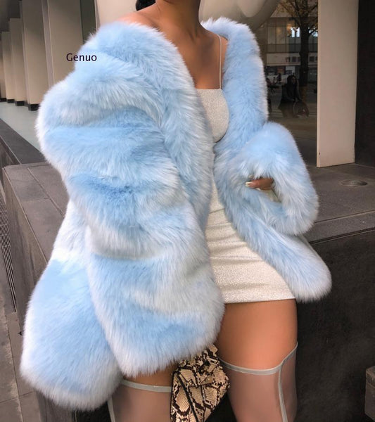 Loose Faux Fur Thickened Fluffy Jacket Women Winter Fluffy Luxury Overcoat High Quality Long Cropped Plush Coat Femme