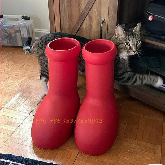 Bottes de pluie rouges à fond épais__Red Rain Boots Thick Bottom