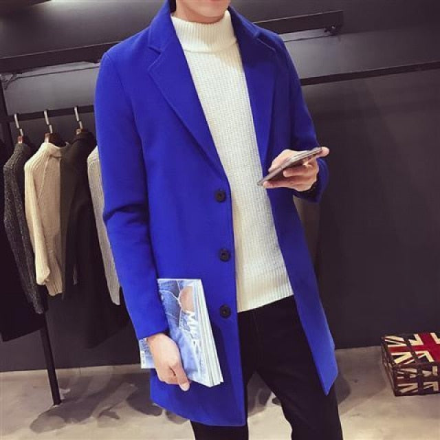 2021 Fashion Men Wool &amp; Blends Mens Casual Business Trench Coat Mens Leisure Overcoat Male Punk Style Blends Dust Coats Jackets