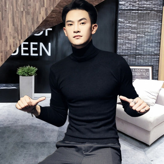 2021 Winter New Men&#39;s Turtleneck Sweaters Black Sexy Brand Knitted Pullovers Men Solid Color Casual Male Sweater Autumn Knitwear