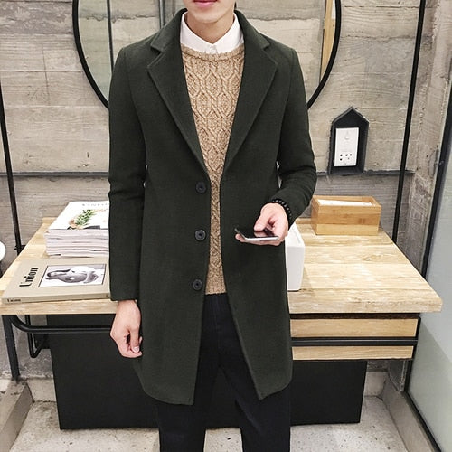 2021 Fashion Men Wool &amp; Blends Mens Casual Business Trench Coat Mens Leisure Overcoat Male Punk Style Blends Dust Coats Jackets